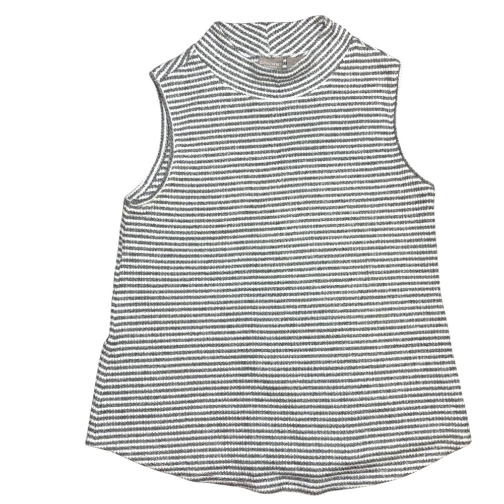 Chico's Zenergy Striped Mock Turtleneck Knit Sleeveless Tank Top Size 0 (S 4/6)